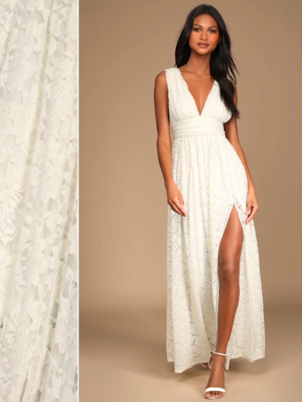 LULU's Sexy Lace Romantic Bridal Wedding Floral Embroidered Elegant Flowy Gown